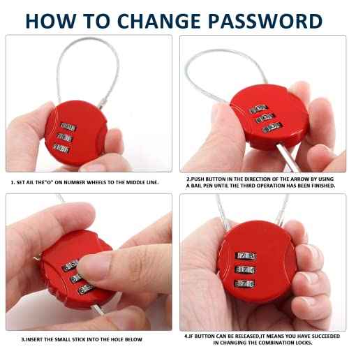 Litoexpe 4 Pcs Combination Lock, 3 Digit Outdoor Waterproof Padlock Code Lock Cable Luggage Locks for Backpack, Suitcase, Door (4 Colors)