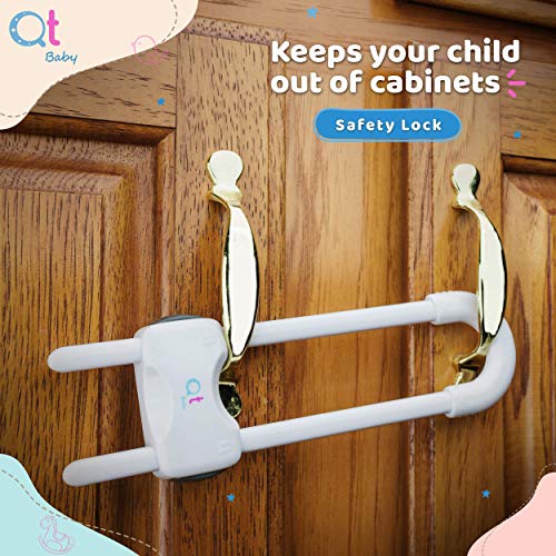 QT BABY Adjustable Baby Proofing Cabinet Locks Pack of 2, White - Child Safety Locks for Drawers, Fridge, Closet