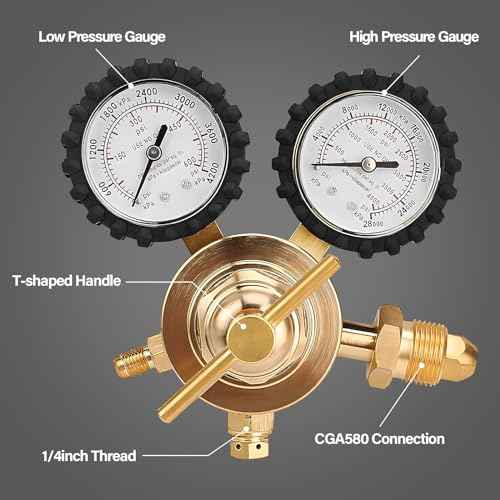 Nitrogen Regulator with 0-400 PSI Delivery Pressure, 60" Hose CGA580 Inlet Connection and 1/4'' Male Flare Outlet Connection