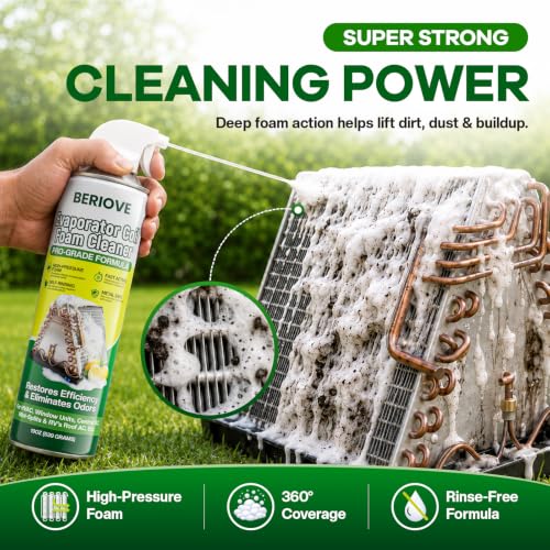 BERlOVE Foaming AC Coil Cleaner - Pack of 2, 19oz for Evaporator & Condenser Maintenance