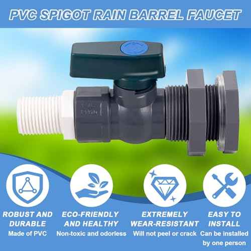 2 Pack PVC Rain Barrel Spigot Kit -3/4" Rain Barrel PVC Garden with Bulkhead Fitting Garden Hose Faucet Adapter and Thread Seal Tape for Water Tanks, Aquariums, Tubs, Pool, Garden Barrel