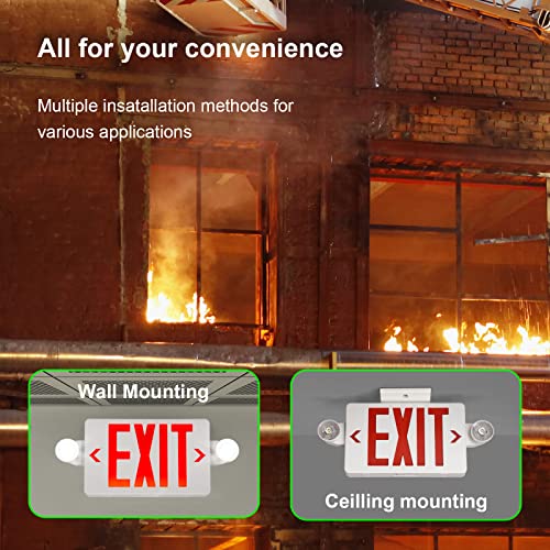 TANLUX LED Exit Sign with Emergency Light, Battery Backup, White Housing, Red Letters, UL Listed — 1 Pack