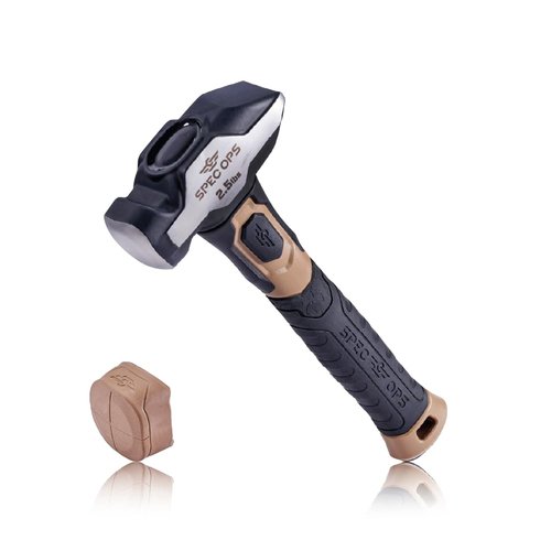 Spec Ops Tools Blacksmith Hammer, 2.5 lb Sledge hammer with Removable Soft Mallet Cap & Bi-Material Shock Absorbing & Vibration Dampening Handle, 3% Donated to Veterans, Black/Tan