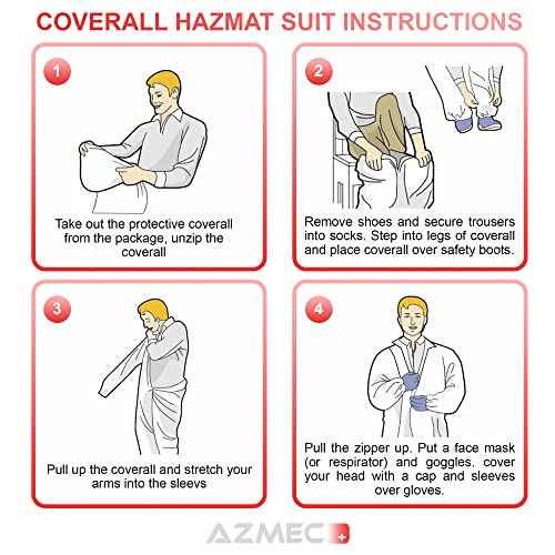 Azmec Coveralls Hazmat Suits Disposable Suit?Elastic Wrists Ankles Zipper Front Entry?High Level of Comfort Breathability?Multiple Purposes?Size (5'2"-6') for Men & Women