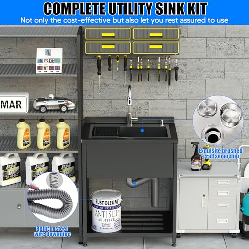 Velpax Black 30.8 x 22 Inch Stainless Steel Utility Sink with Faucet & Drain Kit