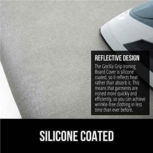 GORILLA GRIP The Original Ironing Board Cover and Pad, Silicone Coating, Thick Scorch Resistant Padding, Heavy Duty Iron Covers Standard Boards, Hook and Loop Fastener Strap, Silver, 15x54