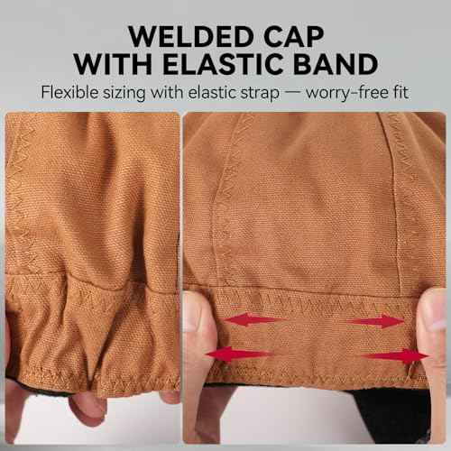 ARCCAPTAIN Reversible Welding Cap with Elastic Retractable Band, 8 Panel Protective Welders Cap, 10 oz Fireproof Cotton Comforts for Safety and Protection While Welding to Men Women, 7 1/2, Khaki