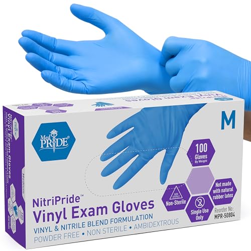 MED PRIDE Medium Powder-Free Nitrile Vinyl Exam Gloves - 100 Count