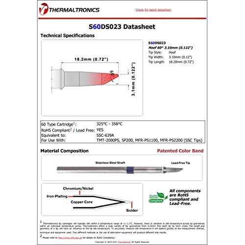 Thermaltronics S60DS023 Hoof 60deg 3.10mm (0.122in) interchangeable for Metcal SSC-639A