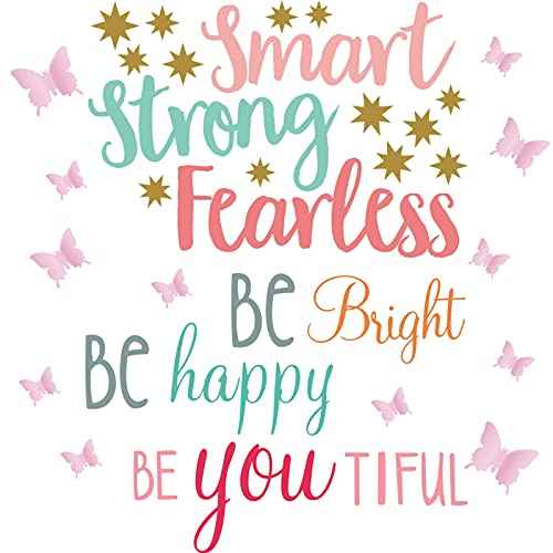 Chinco 20 Sheets Inspirational Quotes Wall Decals Stickers for Girls,12 Sheets Pink Pastel 3D Butterfly,Smart Strong Fearless,Be Bright Happy,Be You Tiful Sayings Art Stickers for Bedroom Living Room