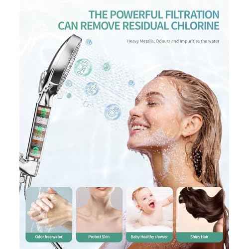 Filtered Shower Head with Handheld, High Pressure 9 Spray Mode Chrome Showerhead with Filters,detachable shower head,Water Softener Filters Beads for Hard Water -Remove Chlorine