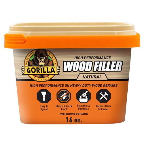 Gorilla All Purpose Wood Filler 16 oz Tub Natural Finish - Water Resistant & Paintable
