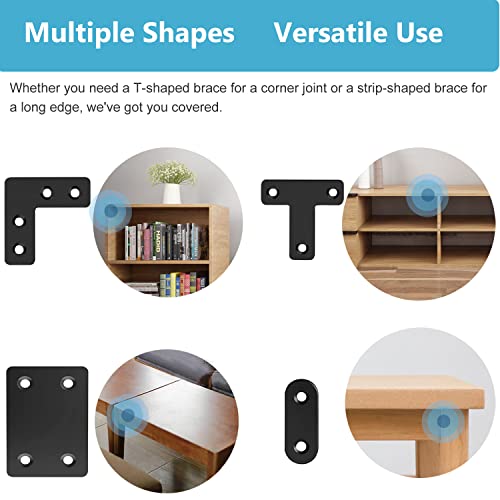 22 Pack Stainless Steel Corner Brackets Set with Screws - Flat, T, L, Square Shapes