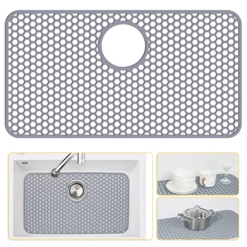 Bestjing 26x14 Inch Silicone Sink Protector Mat for Farmhouse Kitchen Sink - Gray, 1 Pack