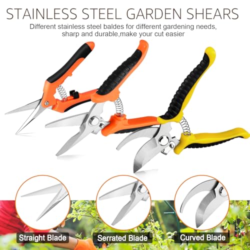 Wevove 3 Pack Garden Pruning Shears with Stainless Steel Blades & Gardening Gloves - Handheld Set for Trimming & pruning