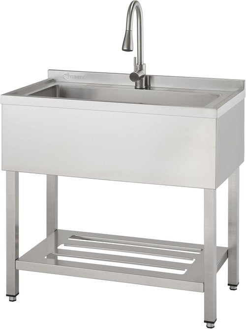 TRINITY Stainless Steel Freestanding Single Bowl Utility Sink for Garage, Laundry Room, and Commercial Use, Includes Pull-Out Faucet, NSF, UPC and cUPC Certified, 36" x 20" x 49.2", Stainless Steel