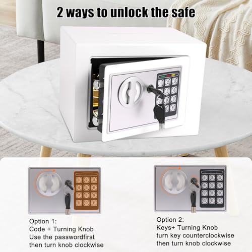 Mini Electronic Safe Box with Digital Keypad & Keys, Small Safe Deposit Boxes with Coin Slot, Safety Boxes for Home Office Dorm, Drop-resistant & Durable, For Cash, Jewelry (White)