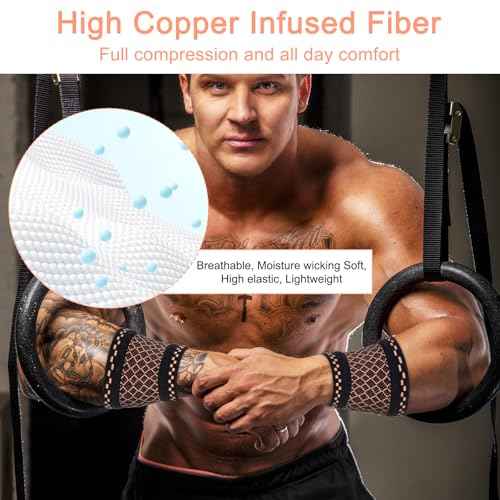 TIESOME 2 Pairs Copper Wrist Compression Brace, Wrist Brace Elastic Wrist Support Compression Sleeve for Weightlifting Fitness Yoga Workout Arthritis Sprains Tendonitis Carpal Tunnel Pain Relief (M)