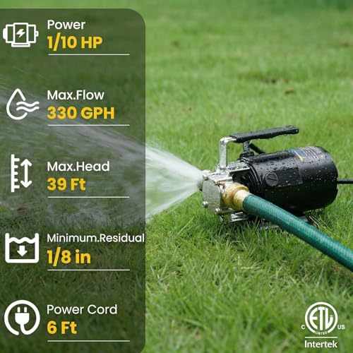 TRUPOW 115V AC Water Transfer Pump 1/10HP 330GPH with 6ft Hose Portable