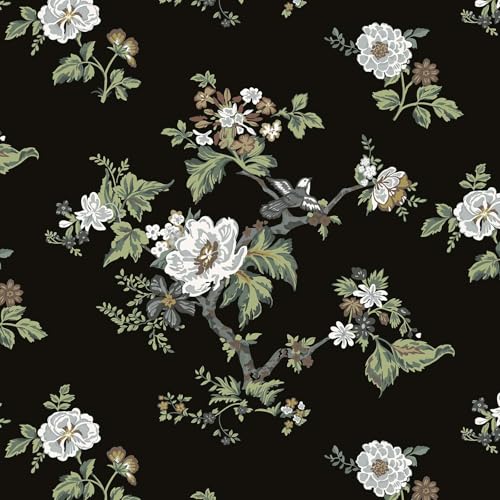 CiCiwind Peel and Stick Wallpaper Vintage Floral Wallpaper Black Wallpaper Floral Birds Contact Paper Self Adhesive Removable Wallpaper for Bedroom Bathroom Cabinets Walls Decor 16"¡¿78.7"