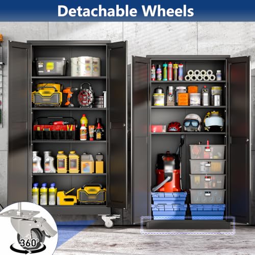 Ckzbx Metal Garage Storage Cabinet with Locking Doors, 71" H, Rolling Tool Cabinet with Adjustable Shelves - Black