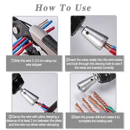 Wire Twister Tool for Drill,Wire Twister Portable Wire Nut Twister Wire Twisting Tool 6mm Hex Shank Cable Quick Stripping for Power Drill (Silver-1set)