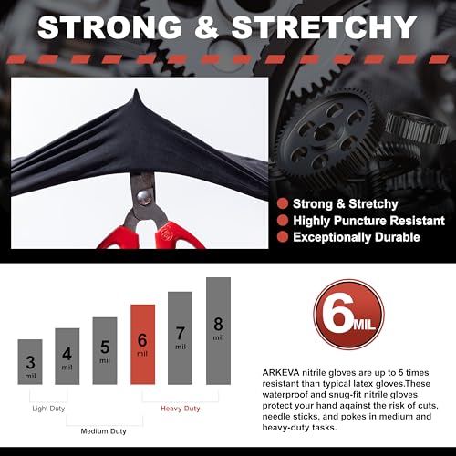 ARKEVA Black Nitrile Disposable Gloves 6 Mil. Chemical Resistance, Tear-Resistance, Latex & Powder Free