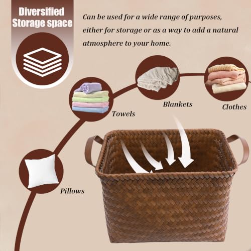 BROWNLILY Handwoven Wicker Storage Baskets, Pack of 4 (Brown)
