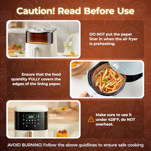 420Pcs 8 Inch Square Air Fryer Liners (8" Square) 5-8 Qt Basket – Food Grade, Non-Stick, BPA-Free