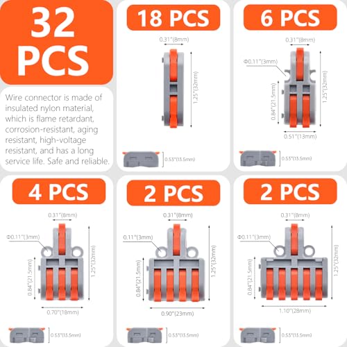 32Pcs Electrical Wire Connectors Kit - Quick Lever Splicing Assortment for 24-12 AWG