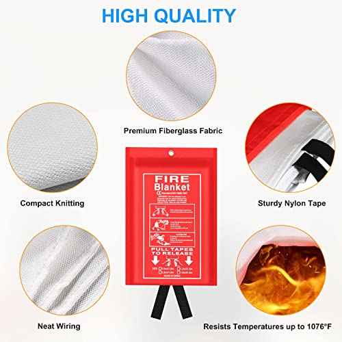 Emergency Fire Blanket for Kitchen and Home, 2 Pack 39.37¡± x 39.37¡± Fiberglass Fire Safety Blankets for Survival, Suppression Fire Retardant Blanket for People