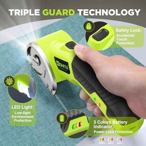 Cordless Electric Scissors: 4V Rechargeable Rotary Cardboard Cutter, 3000mAh Battery, with LED Light, 2 Blades, Box Cutter for Fabric Carpet Carton Plastic Leather Cloth