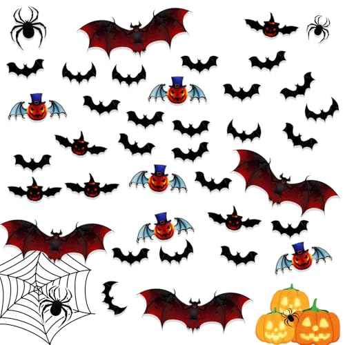 Halloween Decorations Indoor Bat Wall Decor,72PCS Bat and Spider Stickers£¬Realistic 3D Bat and Spider Stickers for Halloween Party Decorations, Wall and Window Stickers