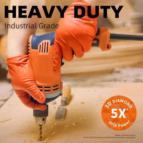 Beastek Nitrile Disposable Gloves, 8Mil Latex & Powder Free Chemical Resistant Heavy Duty Cooking Diamond Glove Orange 100Pcs