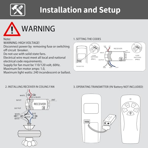 CENMING FAN28R Universal Ceiling Fan Remote Control Kit for Harbor Breeze Hampton Bay Hunter
