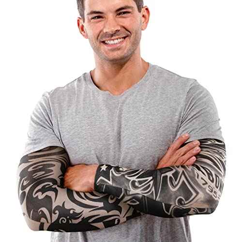 Geyoga 12 Pcs Tattoo Sleeves Fake Arm Sleeves Cover Realistic Soft Elasticity UV Protection for Men Women Working