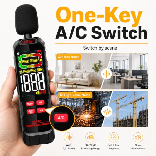 ZLLJYBLG Gl82a Decibel Meter 30-130dB, Digital Sound Level Meter, Black-B