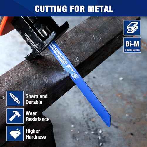 WORKPRO 6-Piece Reciprocating Saw Blade Set, 6" BIM Saw Blades for Metal/Wood with Nails Cutting, Organizer Case Included