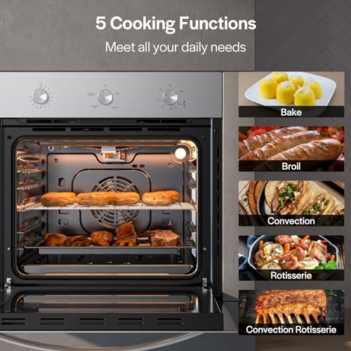 Empava 24 Inch Built-In LPG Convection Wall Oven with Rotisserie, Stainless Steel