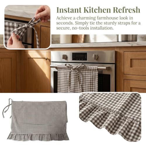 Bekecidi Farmhouse Oven Skirt - Black & White Gingham Plaid with Lace Trim & Ribbon Ties