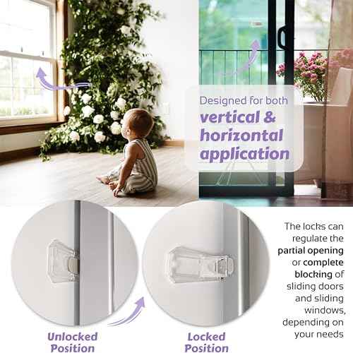 Child Proof Locks for Sliding Doors, Glass Windows, Closets & Cabinets (2 Pack) - Adhesive Baby Safety Keyless Sliding Door Stopper (Transparent)