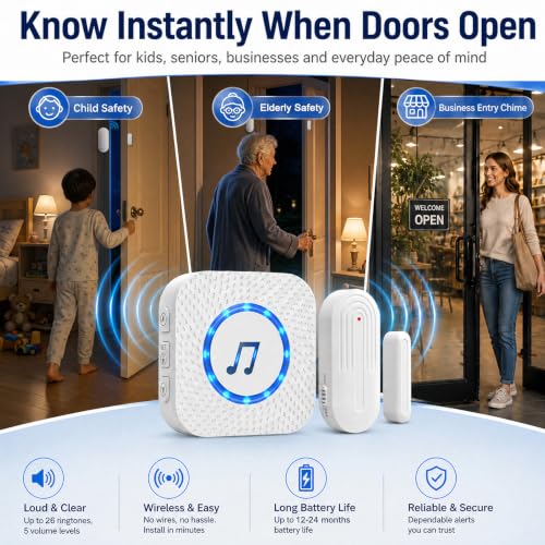 SanJie Wireless Door Chime Kit 2 Sensors + 1 Receiver White - Home & Business Security