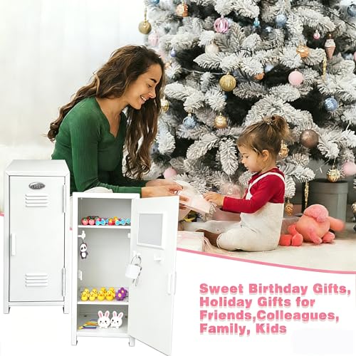 Itechpanda White Mini Locker with Key & Stickers, Small Metal Storage Box for Jewelry & Cash