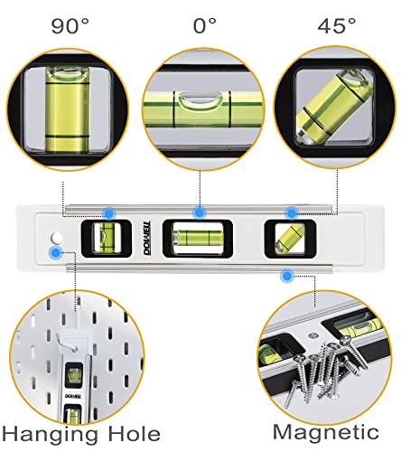 DOWELL 9 Inch Magnetic Spirit Level - 1 Pack, White