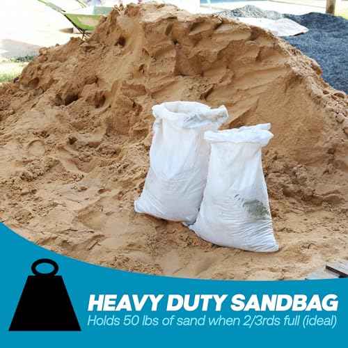 Sand bags with Ties 14" x 26" (Pack of 10) - Sand bags for Flooding, Woven Polypropylene Sandbags, 50 lbs Capacity, 14x26 inches, White
