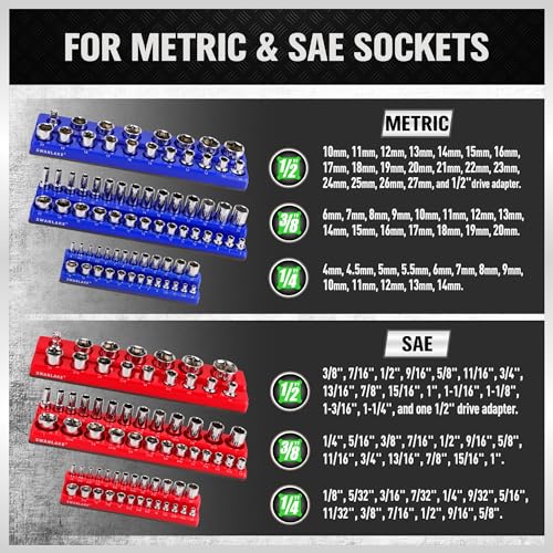 SWANLAKE 6PCS Magnetic Socket Organizer Set for 1/4