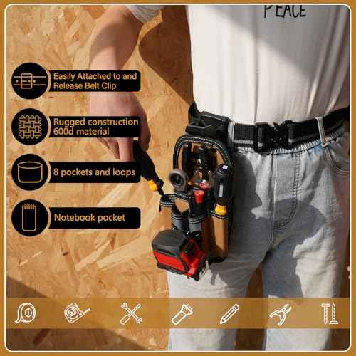 MELOTOUGH 7-Pocket Technician Pouch-Small Pocket Tool Belt Pouch with Belt Clip,Clip on Larger Pockets & Loop, Clip on-Tool Holder Accessory