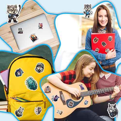 Wolf Stickers 50 Pieces Vinyl Waterproof Decal for Laptop Water Bottle Phone Car Window Bike Motorcycle Stakeboard Scrapbook Wolves Sticker Gifts for Kid Teen Adult