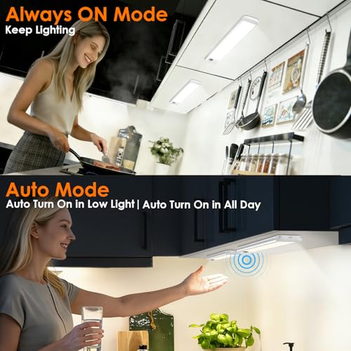 RUIKORING 8.5 Inch Silver Under Cabinet Light 6 Pack with 3 Color Modes