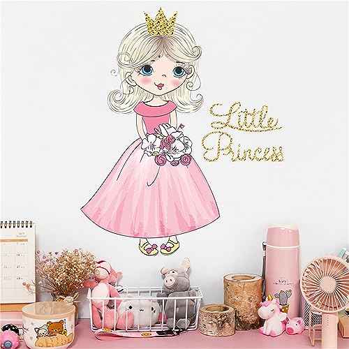 Lovely Pink Little Girl Princess Wall Stickers, sacinora Cartoon Wall Decals Removable Vinyl for Nursery Kids Baby Living Room Bedroom Children's Room Playroom Art Decorations